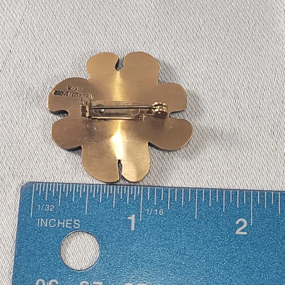 WAF Dogwood Flower Brooch Womens Antiqued Bronze Tone Floral Pin